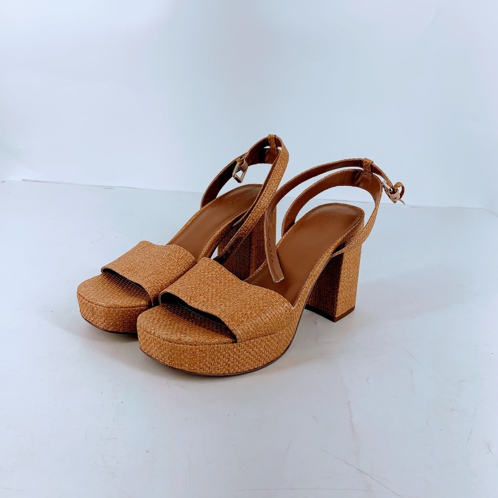 Nordstrom Rack Tan Woven Raffia Platform Block Heel Sandals Ankle Strap Mens 10
